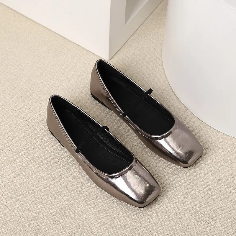 Maggie Women's Ballerinas – Elegant & Modern Metallic Square Toe Shoes