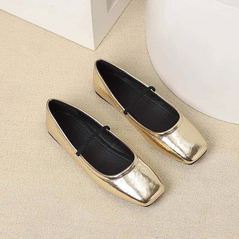 Maggie Women's Ballerinas – Elegant & Modern Metallic Square Toe Shoes