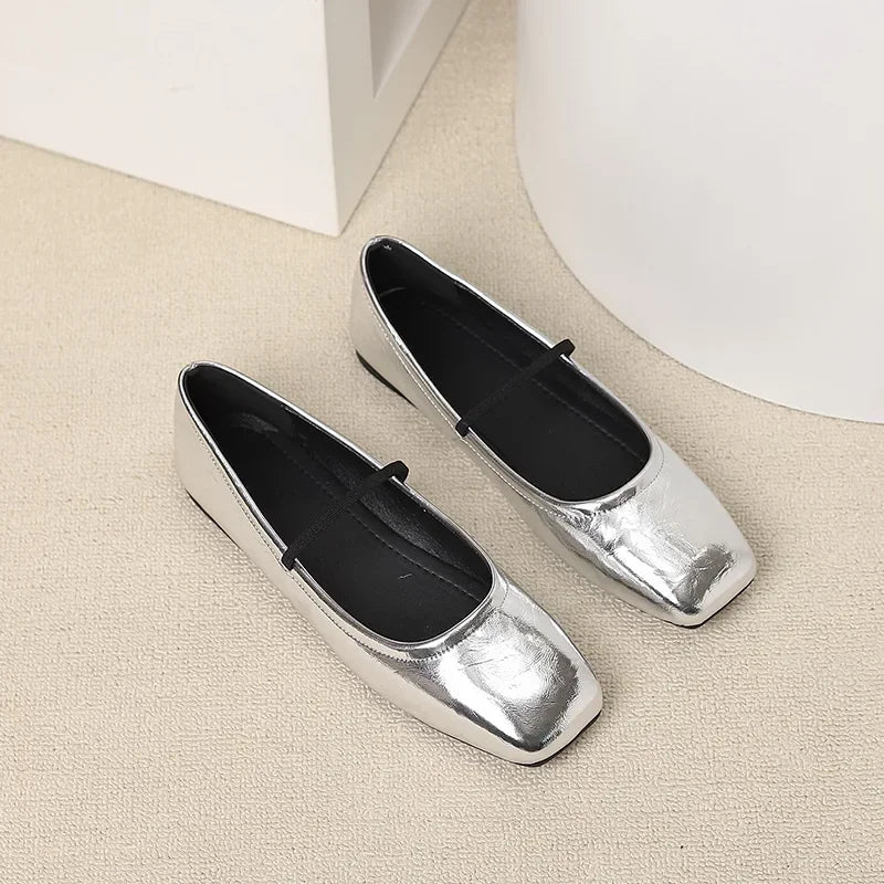 Maggie Women's Ballerinas – Elegant & Modern Metallic Square Toe Shoes
