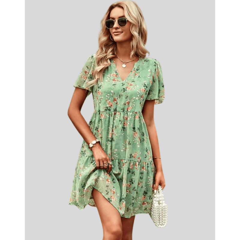 Bettina Robe Mini Femme – Lightweight Summer Dress with V-Neck and Delicate Floral Print