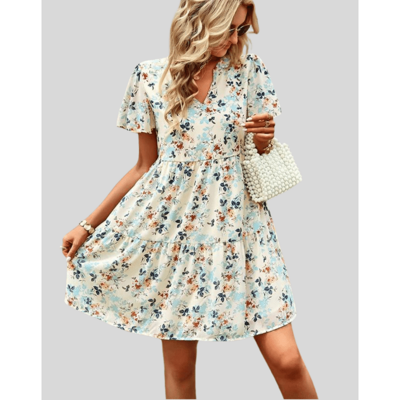 Bettina Robe Mini Femme – Lightweight Summer Dress with V-Neck and Delicate Floral Print