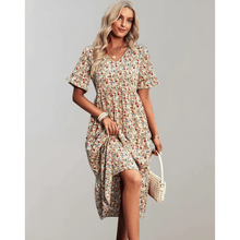 Bianka Robe Midi Woman – Light Floral Print with Flowing Cut and Romantic Butterfly Sleeves