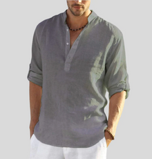 Ansel Linen Shirt Men – Breathable Summer Shirt with Short Button Placket & Reversible Sleeves