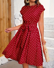 Summer Dress Woman Thea – Vintage Polka Dot Dress with Fluid Cut & Timeless Elegance