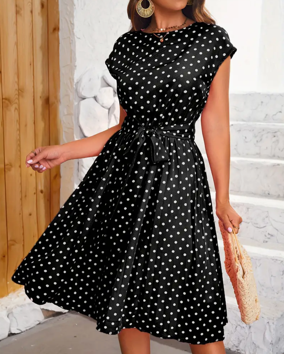 Summer Dress Woman Thea – Vintage Polka Dot Dress with Fluid Cut & Timeless Elegance