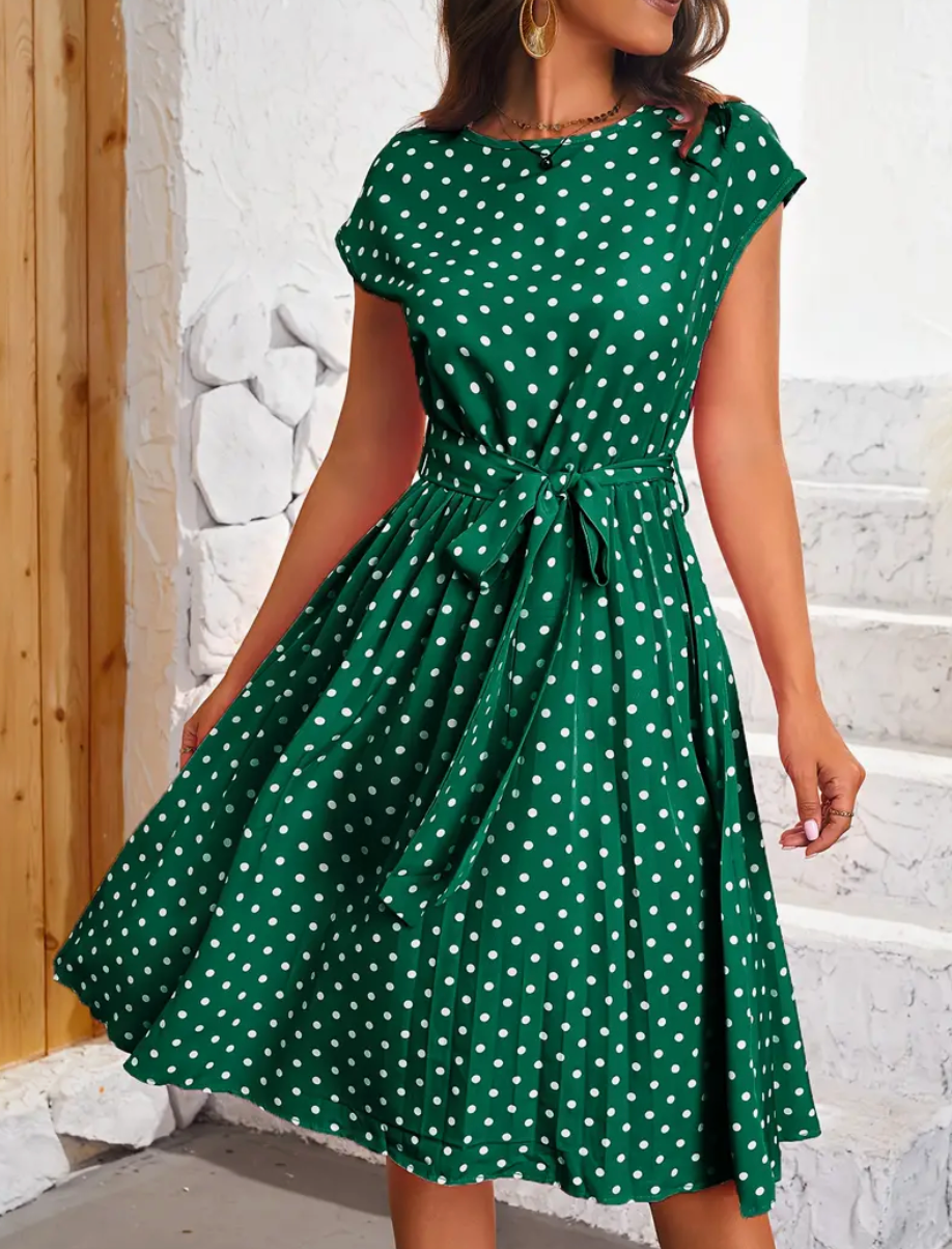 Summer Dress Woman Thea – Vintage Polka Dot Dress with Fluid Cut & Timeless Elegance