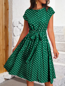Summer Dress Woman Thea – Vintage Polka Dot Dress with Fluid Cut & Timeless Elegance