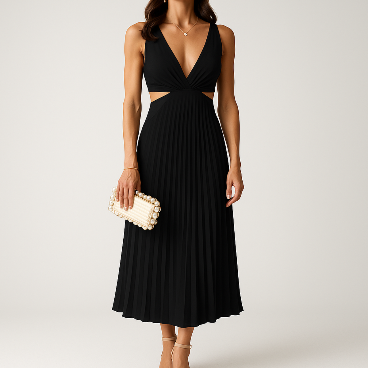 Shandee Robe Plissée – Shiny Satin, Fluid Cut & Refined Elegance