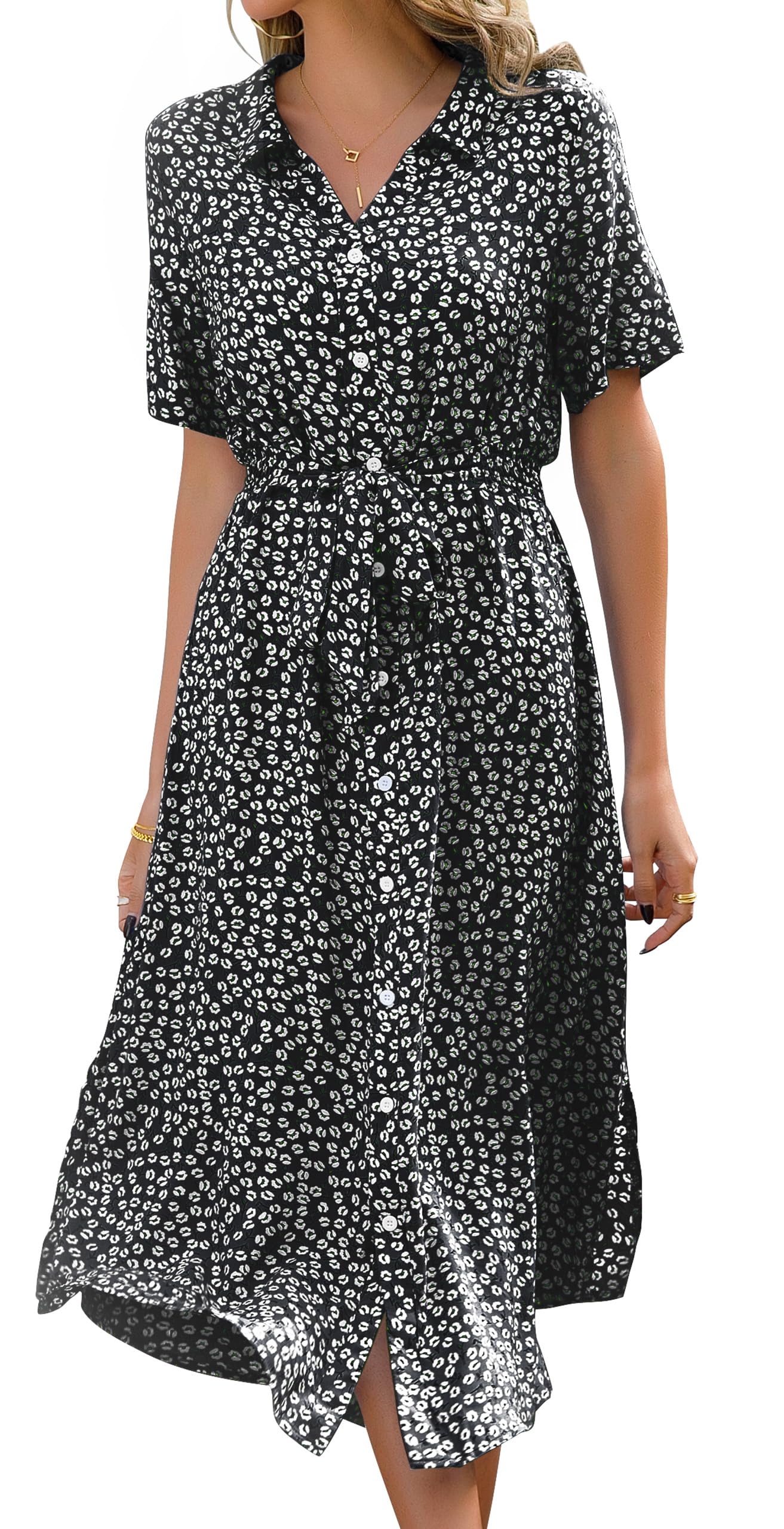 Roselle Women's Dress – V-Neck Floral, Midi Cut with Belt & Elegant Summer Slit