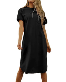 Thalassa Women's Robe T-Shirt – Cotton Crew Neck, Short Sleeves & Pockets, Relaxed Fit