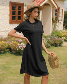 Thalassa Women's Robe T-Shirt – Cotton Crew Neck, Short Sleeves & Pockets, Relaxed Fit