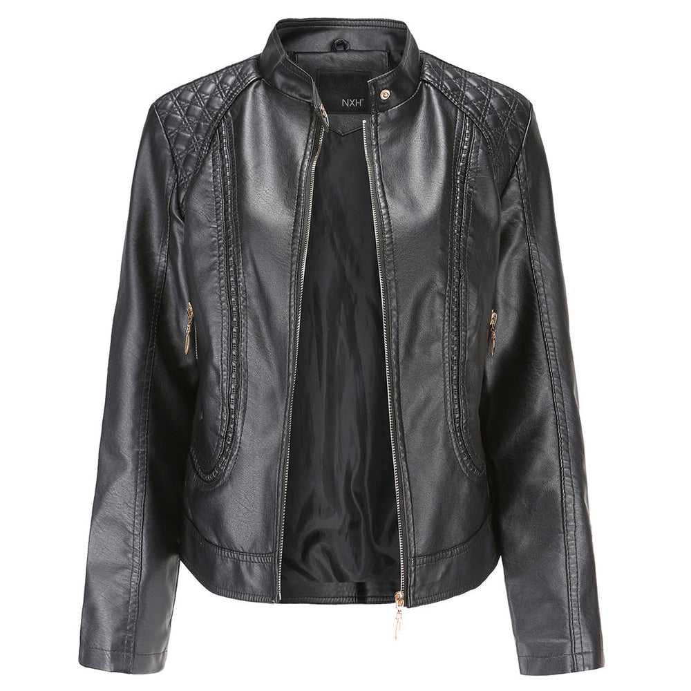 Janiyah Women's Leather Jacket – Chic Stand Collar, Zippers & Elegant Modern Style