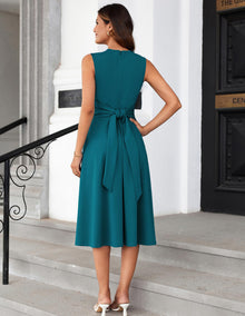 Mary Grace Women's Robe – Sleeveless Round Neck, Midi A-Line Cut & Belt with Pockets