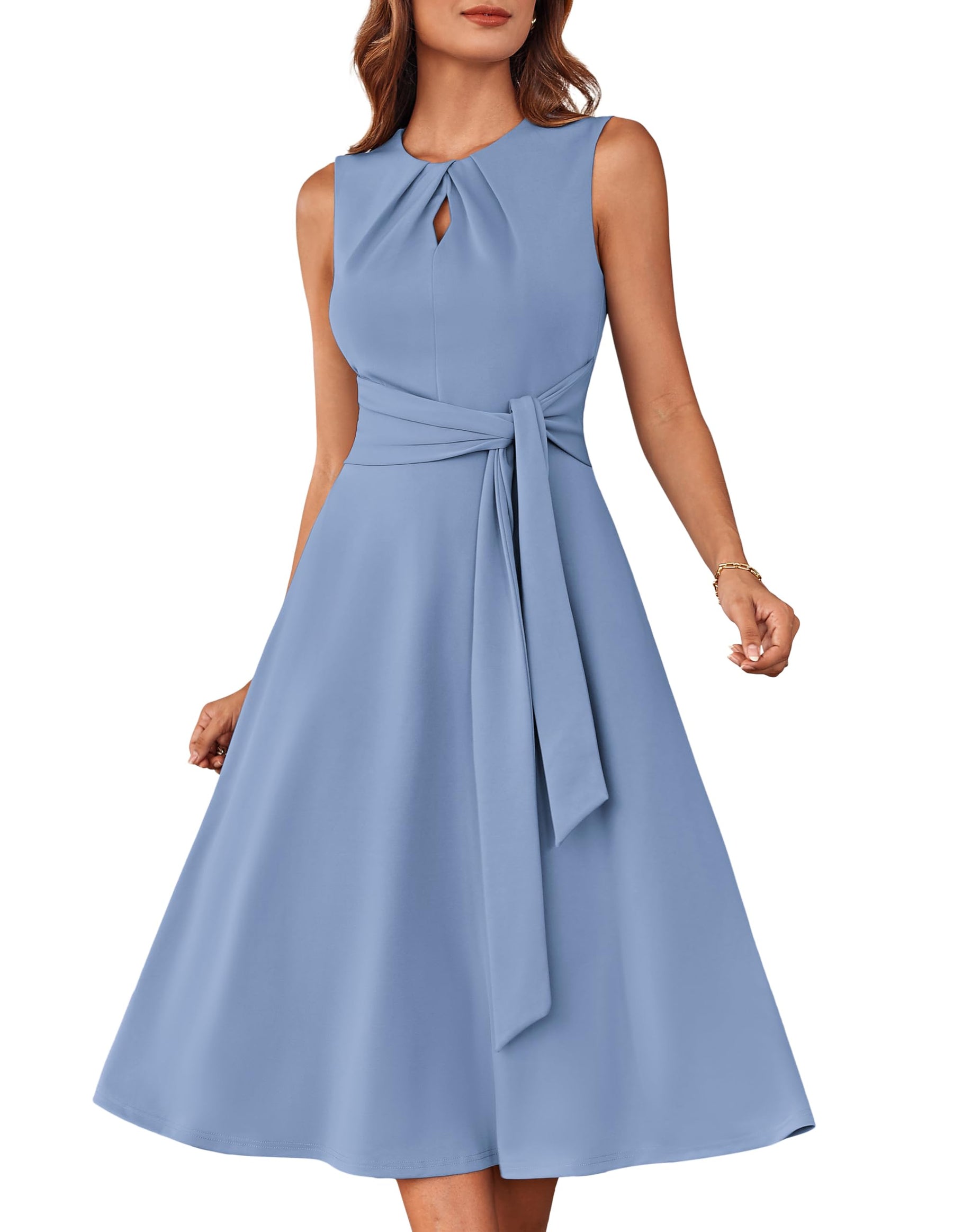 Mary Grace Women's Robe – Sleeveless Round Neck, Midi A-Line Cut & Belt with Pockets