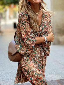 Edith Bohemian Dress Woman – Paisley Print, 3/4 Flared Sleeves & Fluid Cut
