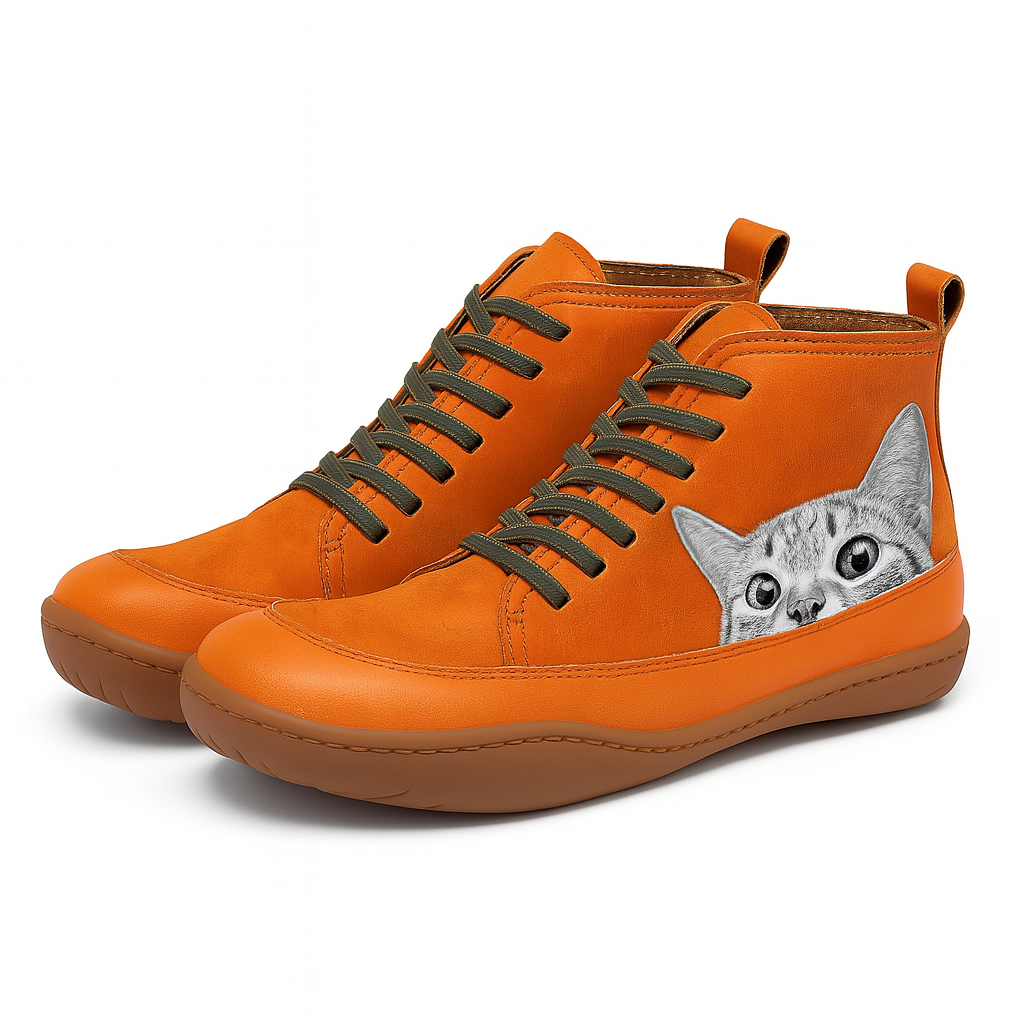 Angela Bottes Femme Cat Pattern – Comfortable & Warm Winter Shoes with Unique Style