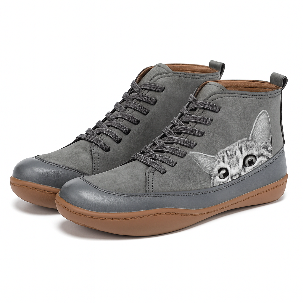 Angela Bottes Femme Cat Pattern – Comfortable & Warm Winter Shoes with Unique Style
