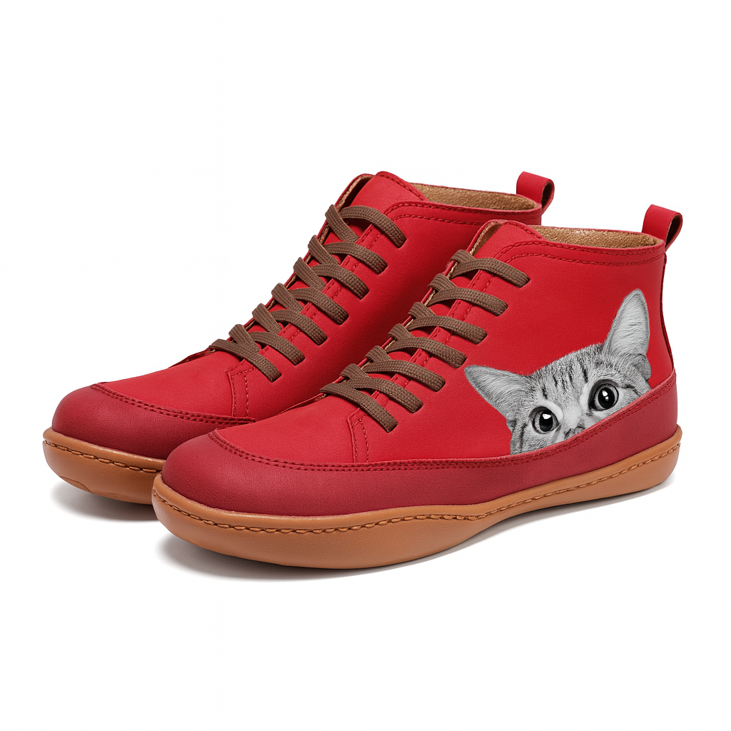 Angela Bottes Femme Cat Pattern – Comfortable & Warm Winter Shoes with Unique Style