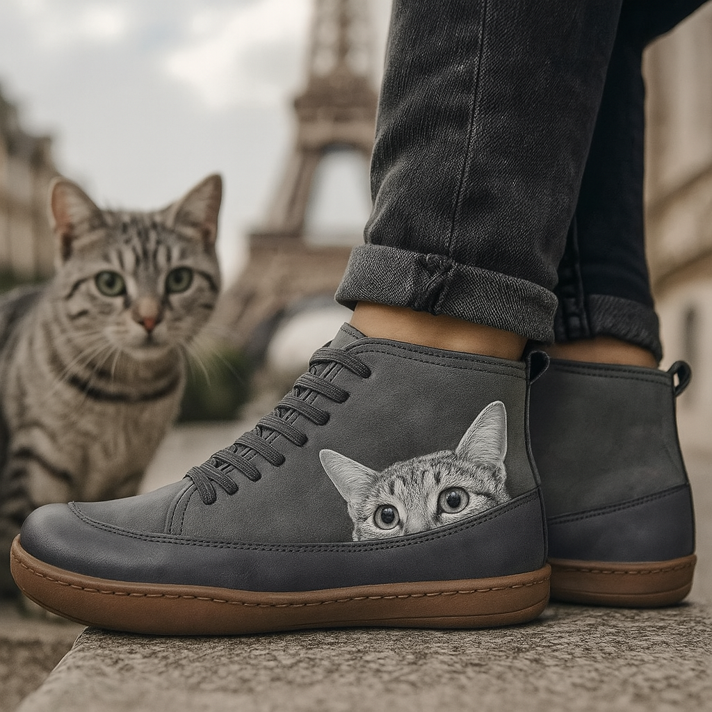 Angela Bottes Femme Cat Pattern – Comfortable & Warm Winter Shoes with Unique Style