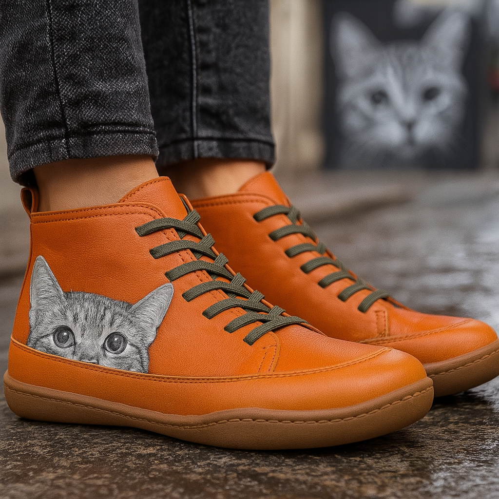 Angela Bottes Femme Cat Pattern – Comfortable & Warm Winter Shoes with Unique Style