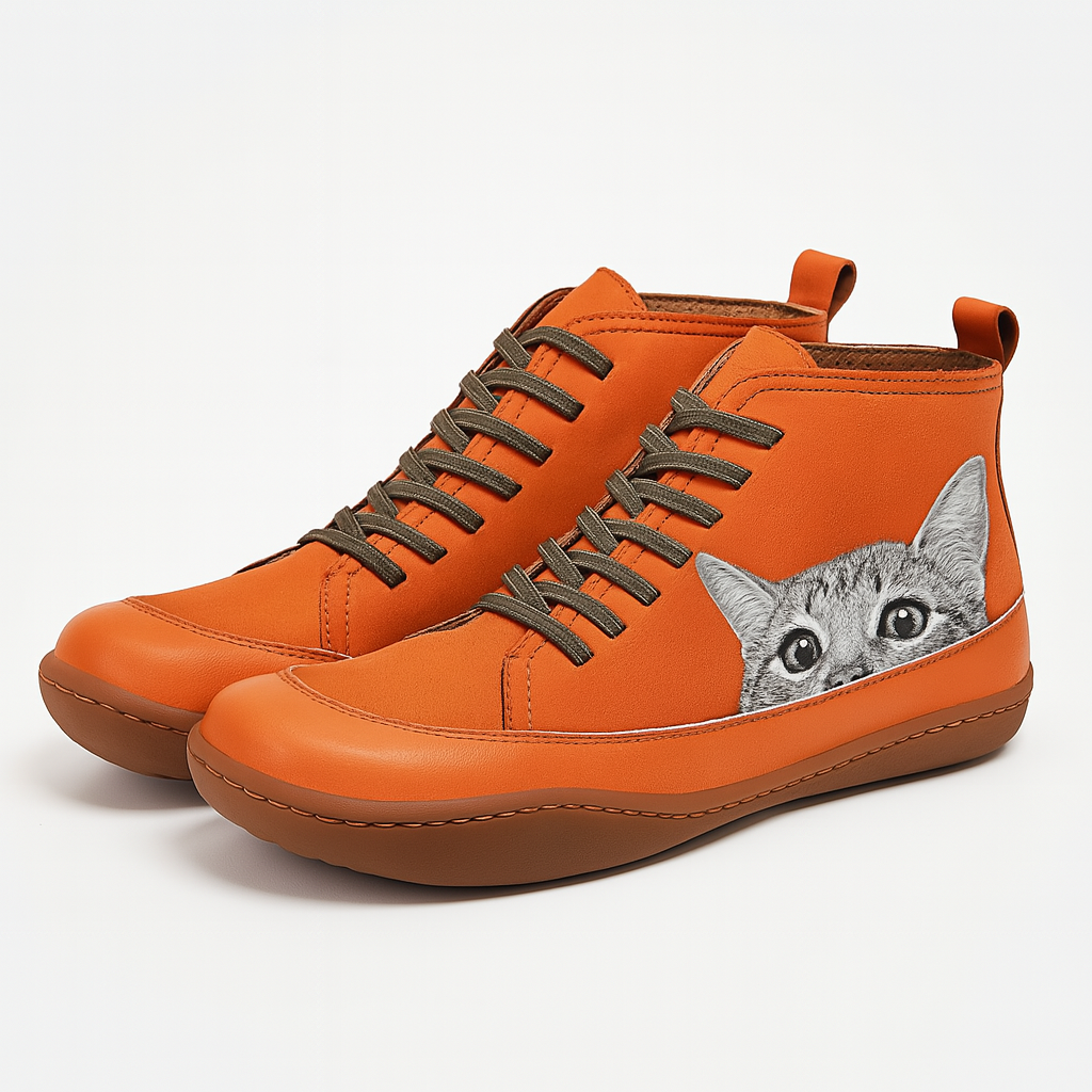 Angela Bottes Femme Cat Pattern – Comfortable & Warm Winter Shoes with Unique Style