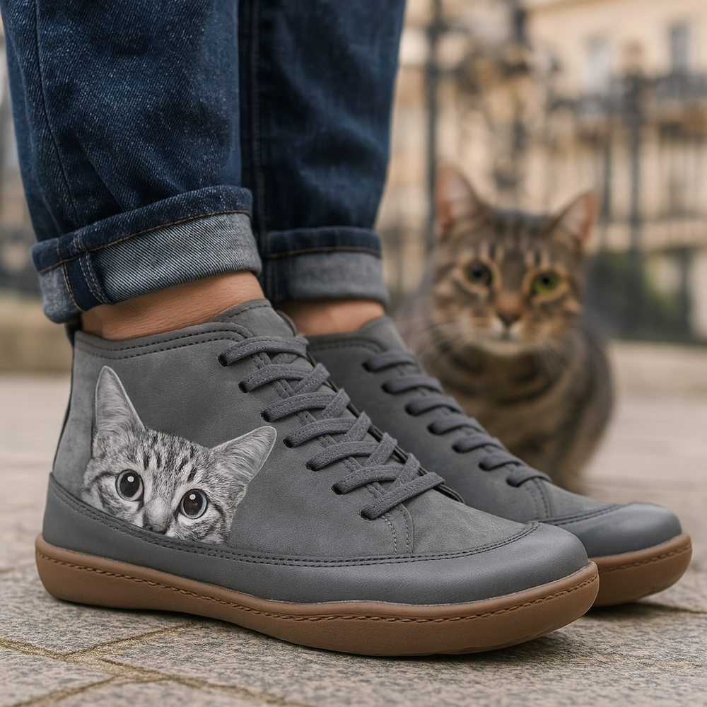 Angela Bottes Femme Cat Pattern – Comfortable & Warm Winter Shoes with Unique Style