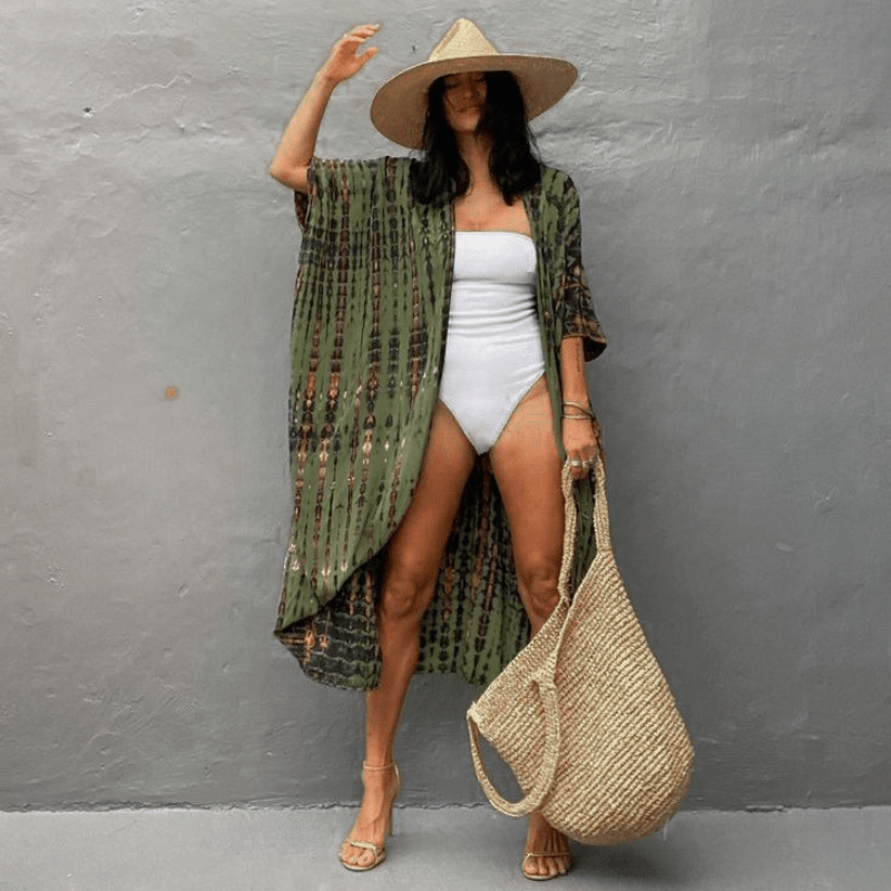 Brenna Robe Kimono Looksy – Bohemian Tie-Dye Print & Fluid Mid-Length Cut