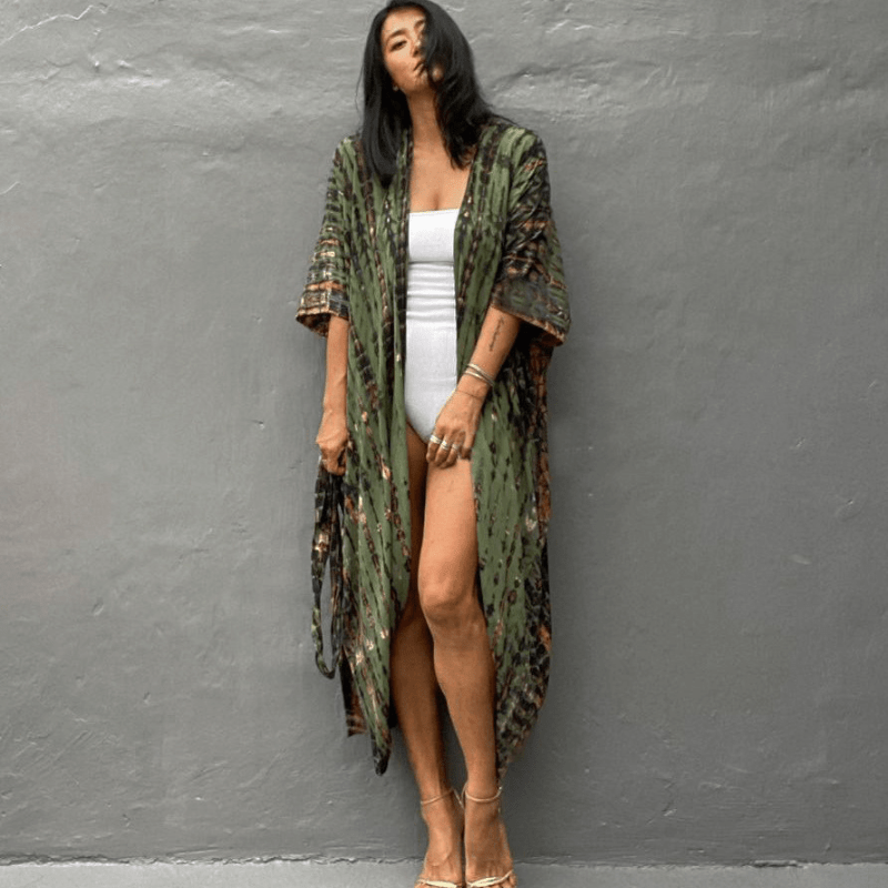 Brenna Robe Kimono Looksy – Bohemian Tie-Dye Print & Fluid Mid-Length Cut