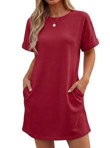 Lewina Women's Robe – Round Neck, Short Sleeves, A-Line Mini Cut & Solid Pockets Summer