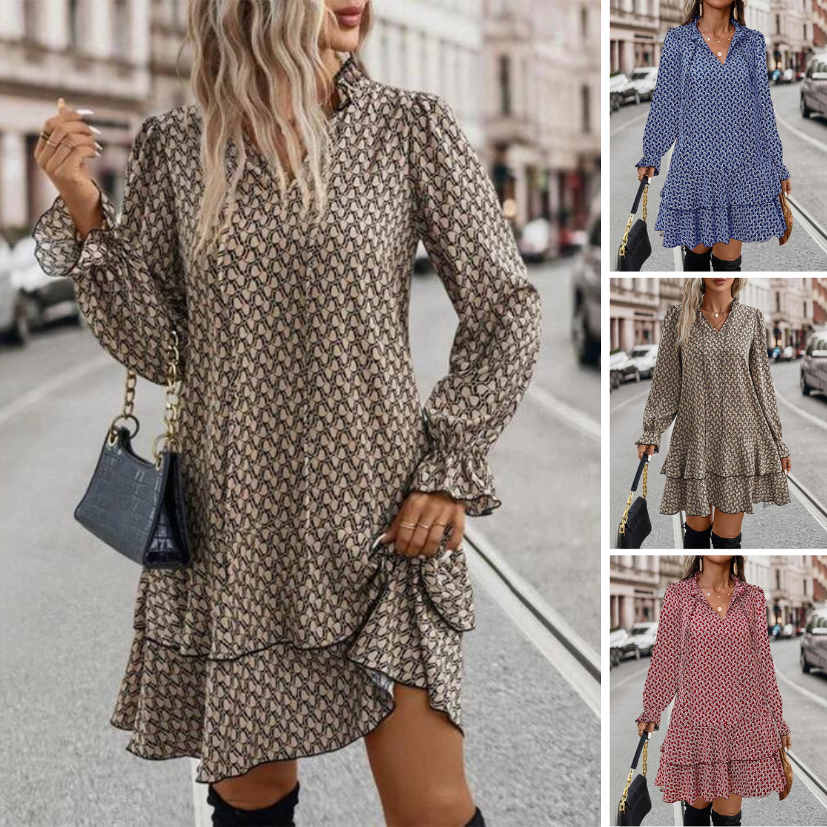 Robe Femme Stella – Elegant Long Sleeve Dress with Casual Fit and Timeless Style