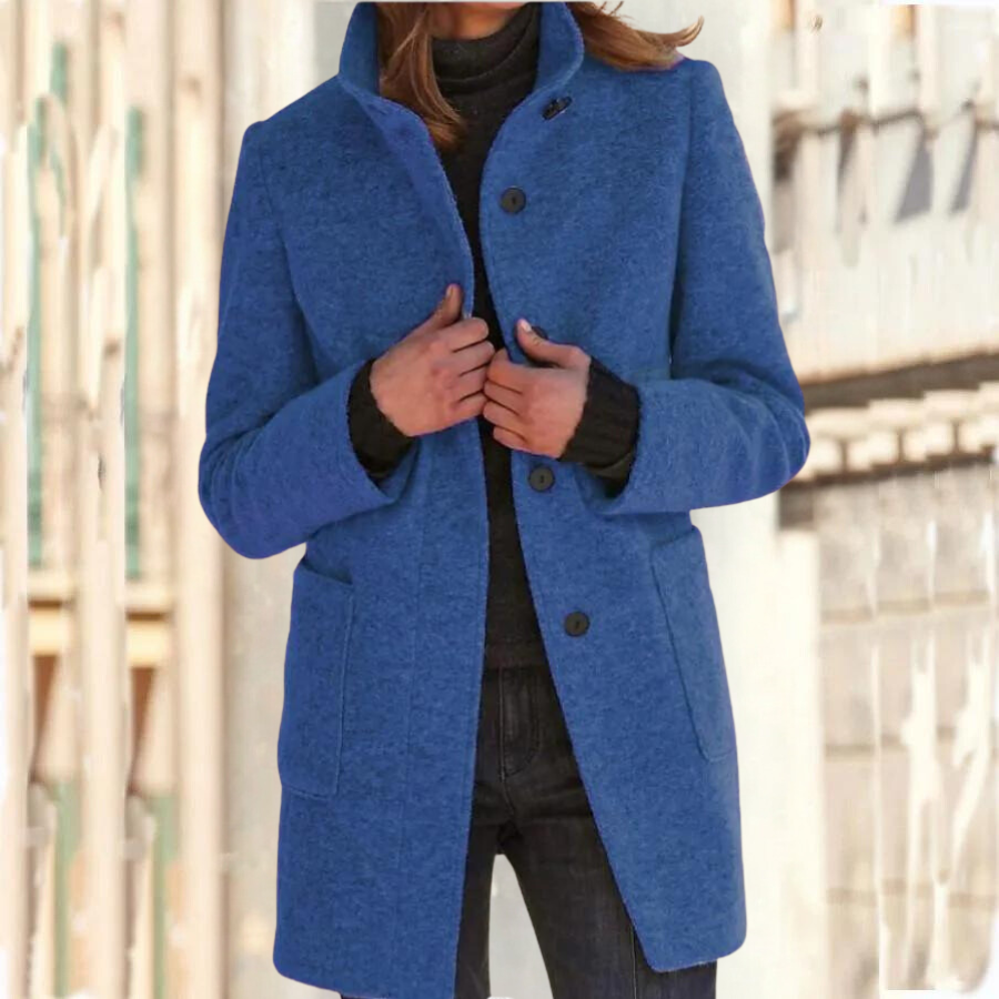 Valentina Long Coat Women with High Collar – Warm Winter Jacket with Straight Cut, Front Closure & Pockets