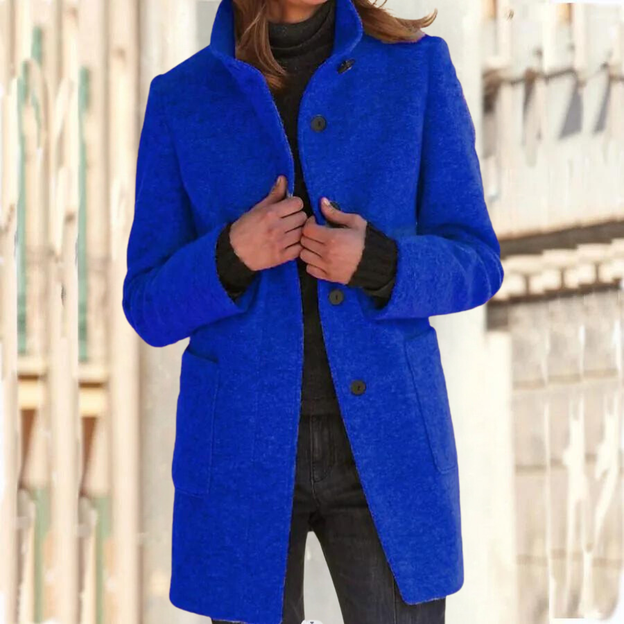 Valentina Long Coat Women with High Collar – Warm Winter Jacket with Straight Cut, Front Closure & Pockets