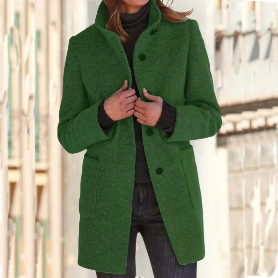 Valentina Long Coat Women with High Collar – Warm Winter Jacket with Straight Cut, Front Closure & Pockets