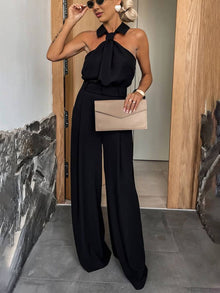 Aliya Women's Jumpsuit – Loose Sleeveless Jumpsuit with Shirt Collar, Cutouts & Pockets