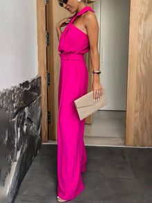 Aliya Women's Jumpsuit – Loose Sleeveless Jumpsuit with Shirt Collar, Cutouts & Pockets