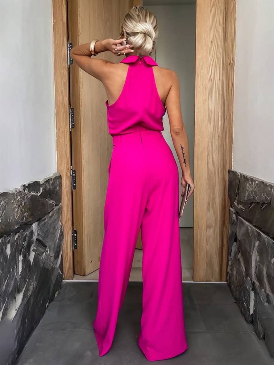 Aliya Women's Jumpsuit – Loose Sleeveless Jumpsuit with Shirt Collar, Cutouts & Pockets