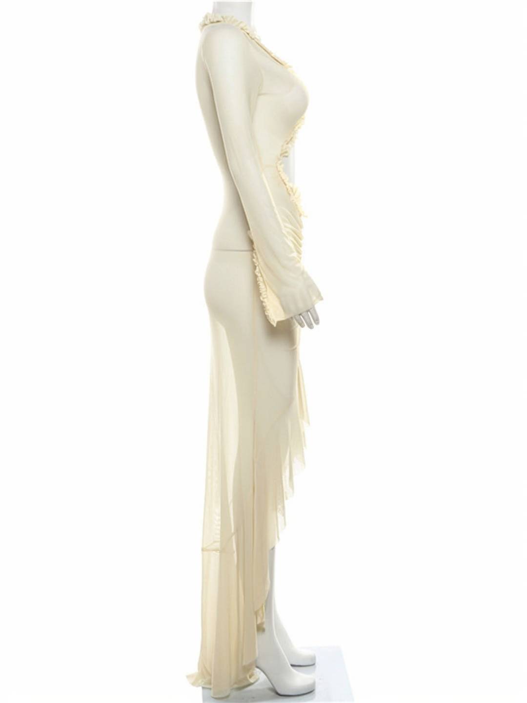 Kayliegh Women's Beach Dress – Long Tight Dress with V-Neckline, Slit & Split Sleeves Boho
