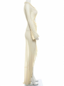 Kayliegh Women's Beach Dress – Long Tight Dress with V-Neckline, Slit & Split Sleeves Boho