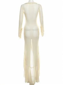 Kayliegh Women's Beach Dress – Long Tight Dress with V-Neckline, Slit & Split Sleeves Boho