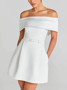 Haziel Cocktail Dress Women – Sleeveless Skater Dress with Boat Neckline, Belt & Elegant Cut