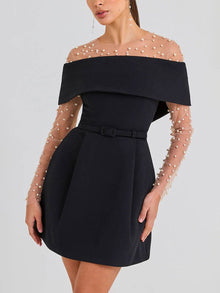 Haziel Cocktail Dress Women – Sleeveless Skater Dress with Boat Neckline, Belt & Elegant Cut