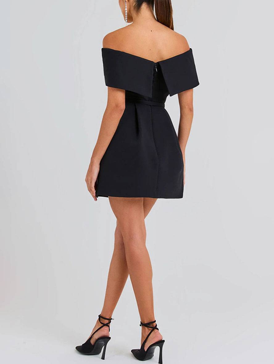 Haziel Cocktail Dress Women – Sleeveless Skater Dress with Boat Neckline, Belt & Elegant Cut
