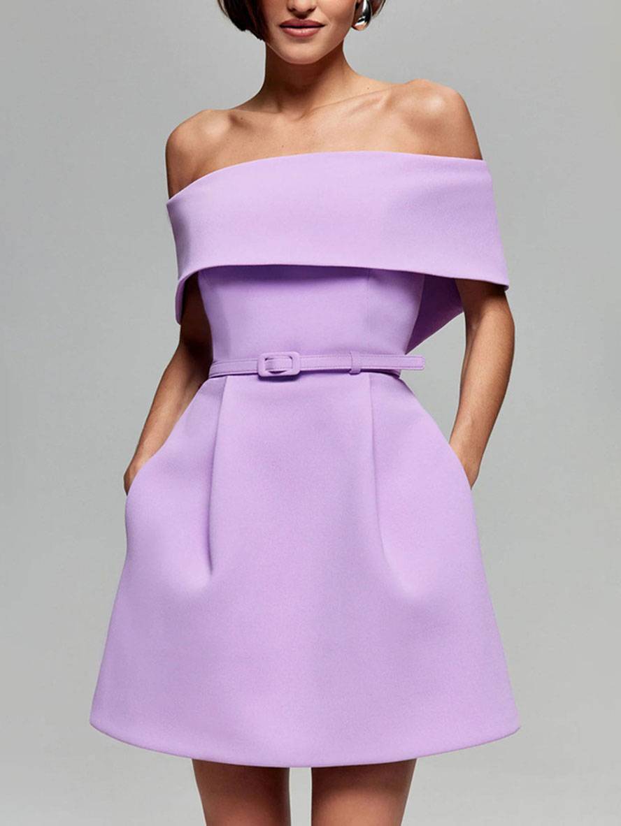 Haziel Cocktail Dress Women – Sleeveless Skater Dress with Boat Neckline, Belt & Elegant Cut