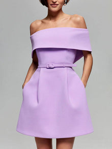 Haziel Cocktail Dress Women – Sleeveless Skater Dress with Boat Neckline, Belt & Elegant Cut