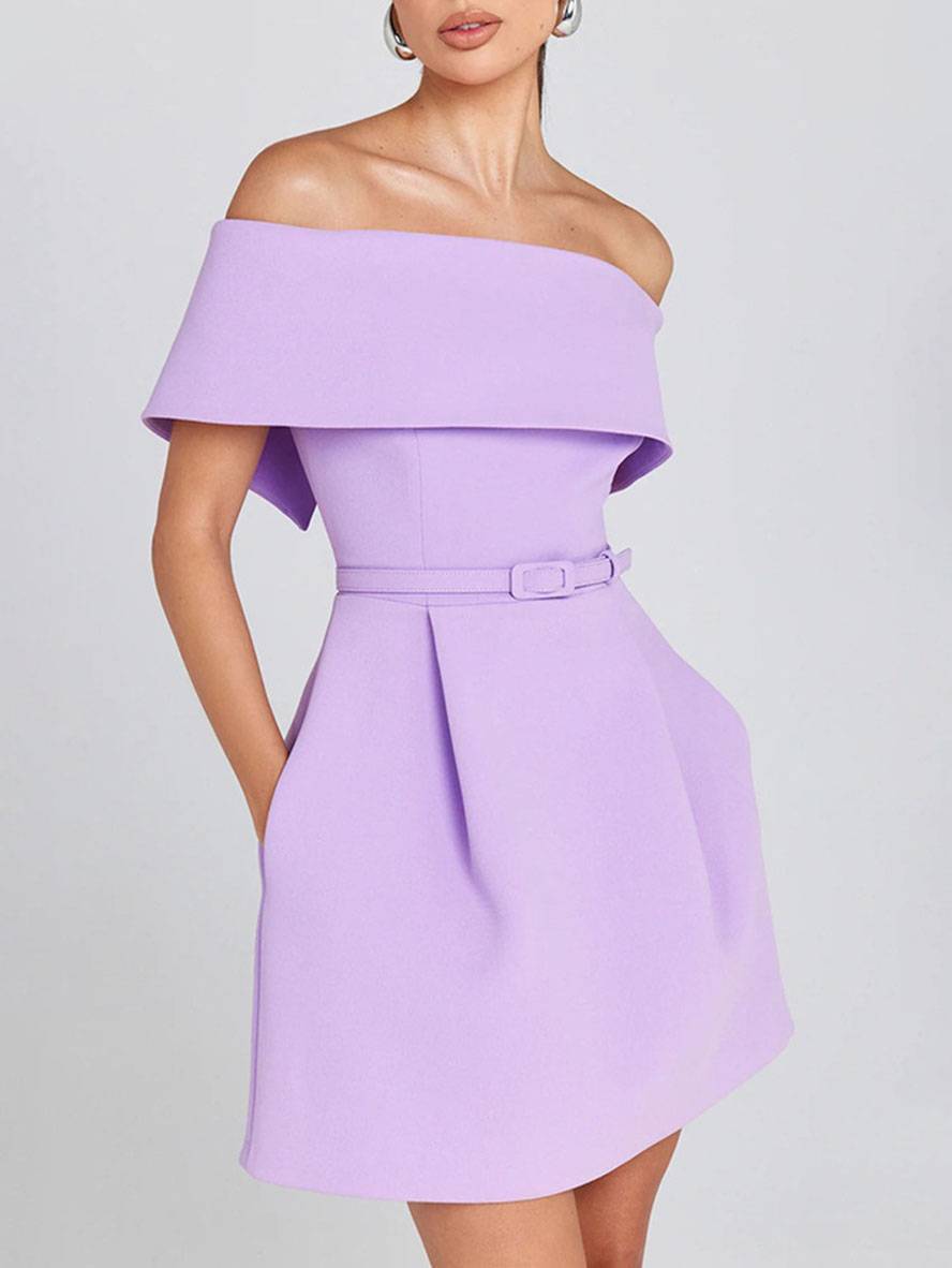 Haziel Cocktail Dress Women – Sleeveless Skater Dress with Boat Neckline, Belt & Elegant Cut