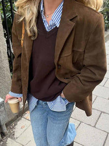 Chelsey Women's Suede Jacket Vintage – Loose Fit, Elegant & Practical with Pockets