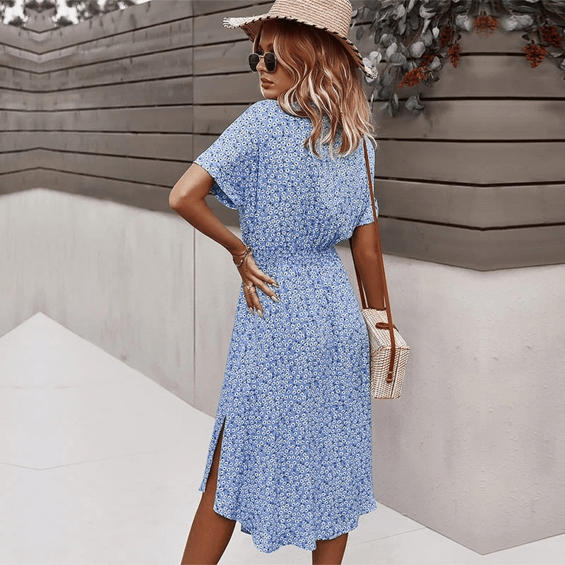 Calla Robe Mid-Length Looksy – Tie Belt & Light Floral Print Summer