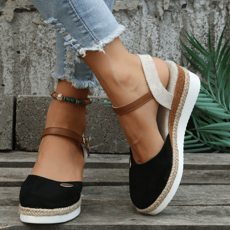 Carina Sandals Women – Elegant Wedge with Adjustable Buckle Closure and Bohemian Style