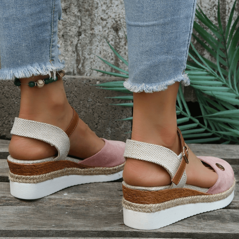Carina Sandals Women – Elegant Wedge with Adjustable Buckle Closure and Bohemian Style