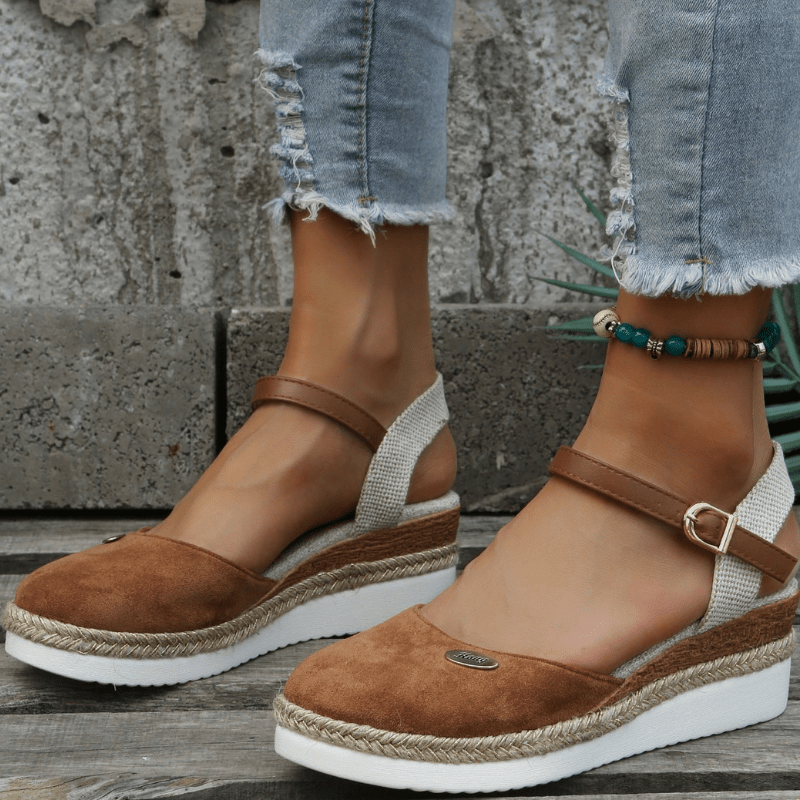 Carina Sandals Women – Elegant Wedge with Adjustable Buckle Closure and Bohemian Style
